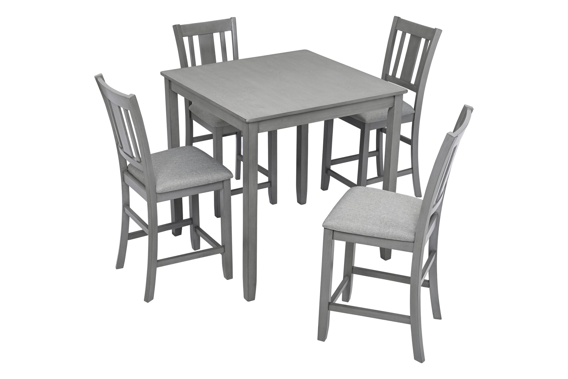 5 Piece Dining Table Set, Wooden Dining Square Table Set For 4, Counter Height Kitchen Table Set With Square Table And 4 Upholstered Chairs For Small Space, Gray Wood Gray Seats 4 Gray Wood Dining Room Acacia 4 Leg Square Dining Table With Chair Acacia