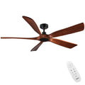 60 In. Farmhouse Walnut Wood Ceiling Fan With Remote Control,Without Light Brown Metal & Wood Wood