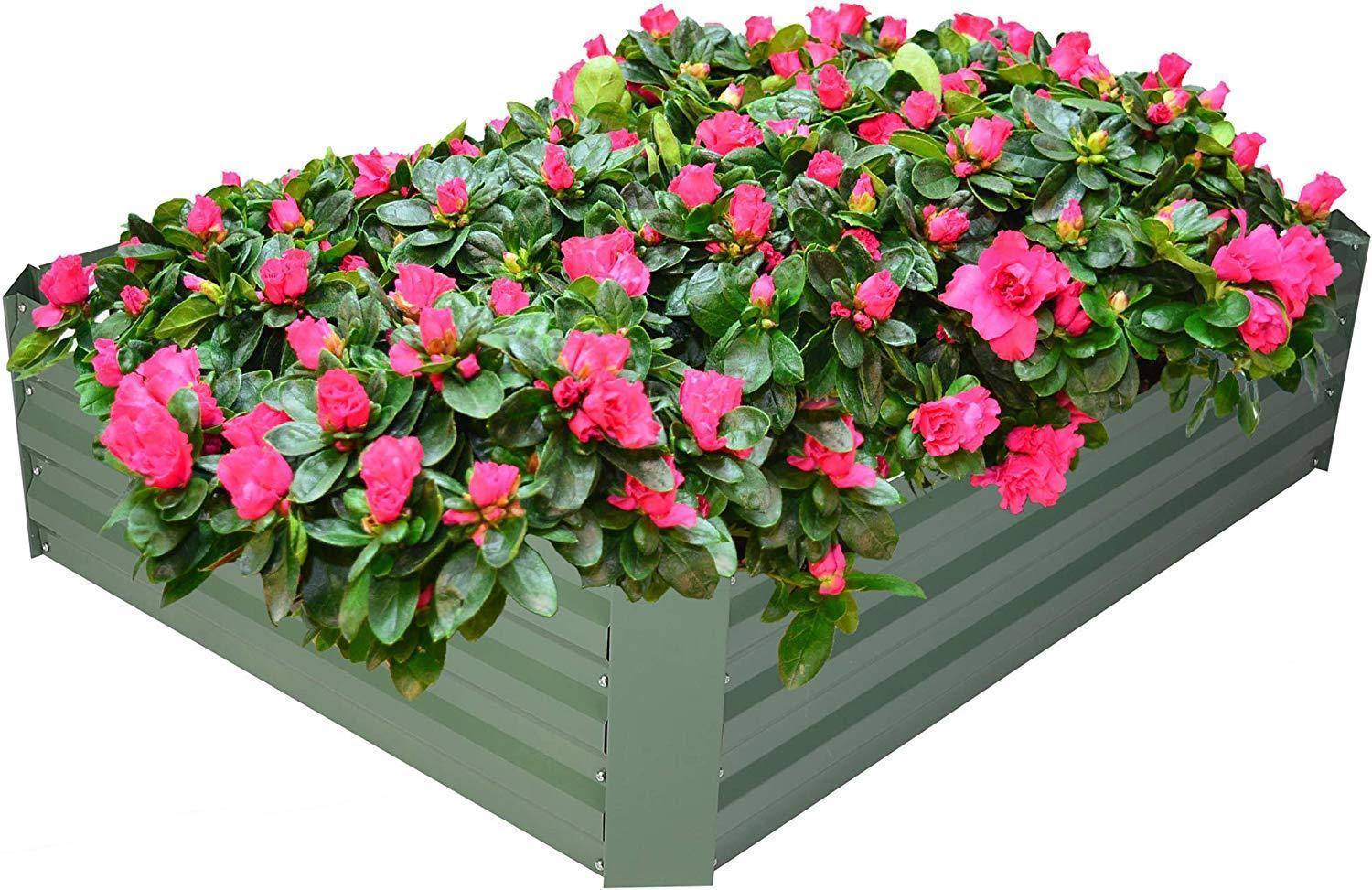 Raised Garden Bed Galvanized Planter Box Anti Rust Coating For Flowers Vegetables Green Metal