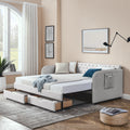 Twin Size Upholstery Daybed With Trundle Bed And Two Storage Drawersflat Arms With Pocket, Extendable Daybed For Bedroom Living Room,Linen Beige Beige Linen