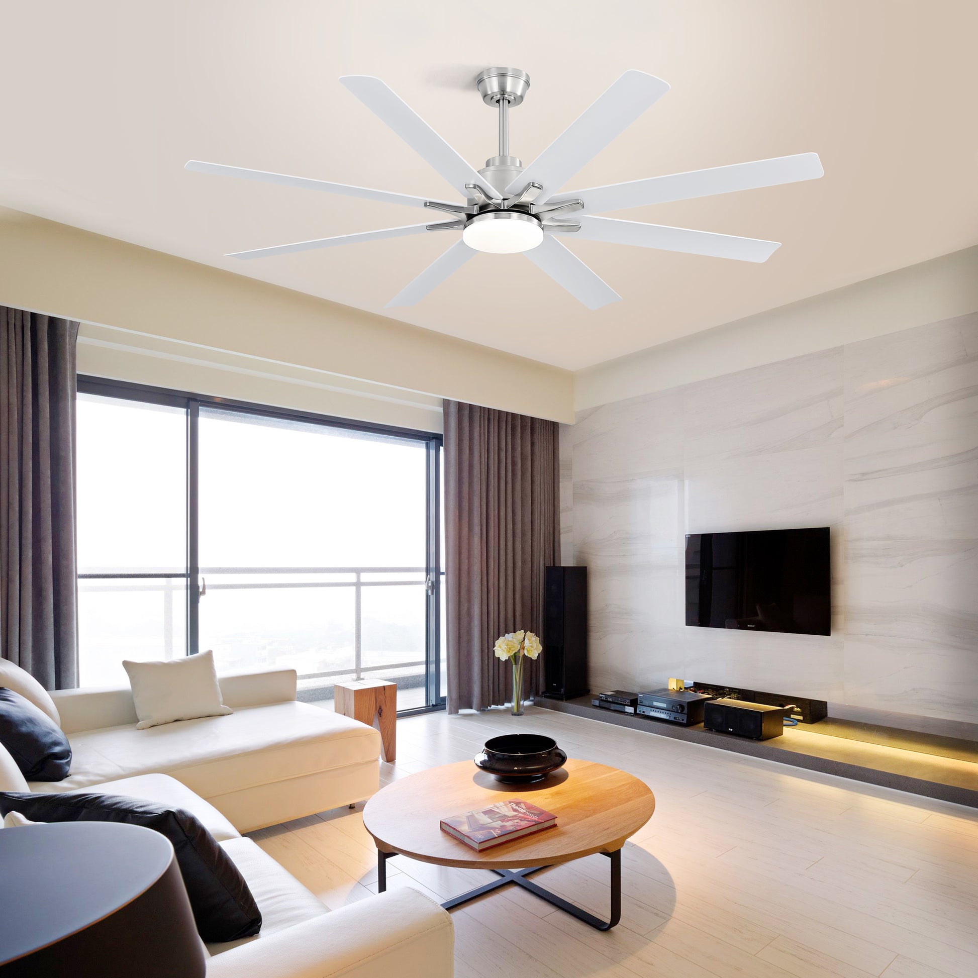 66 Inch Low Profile Ceiling Fan With Dimmable Lights And Smart Remote Control 6 Speed Reversible Noiseless Dc Motor For Indoor Brushed Nickel Abs