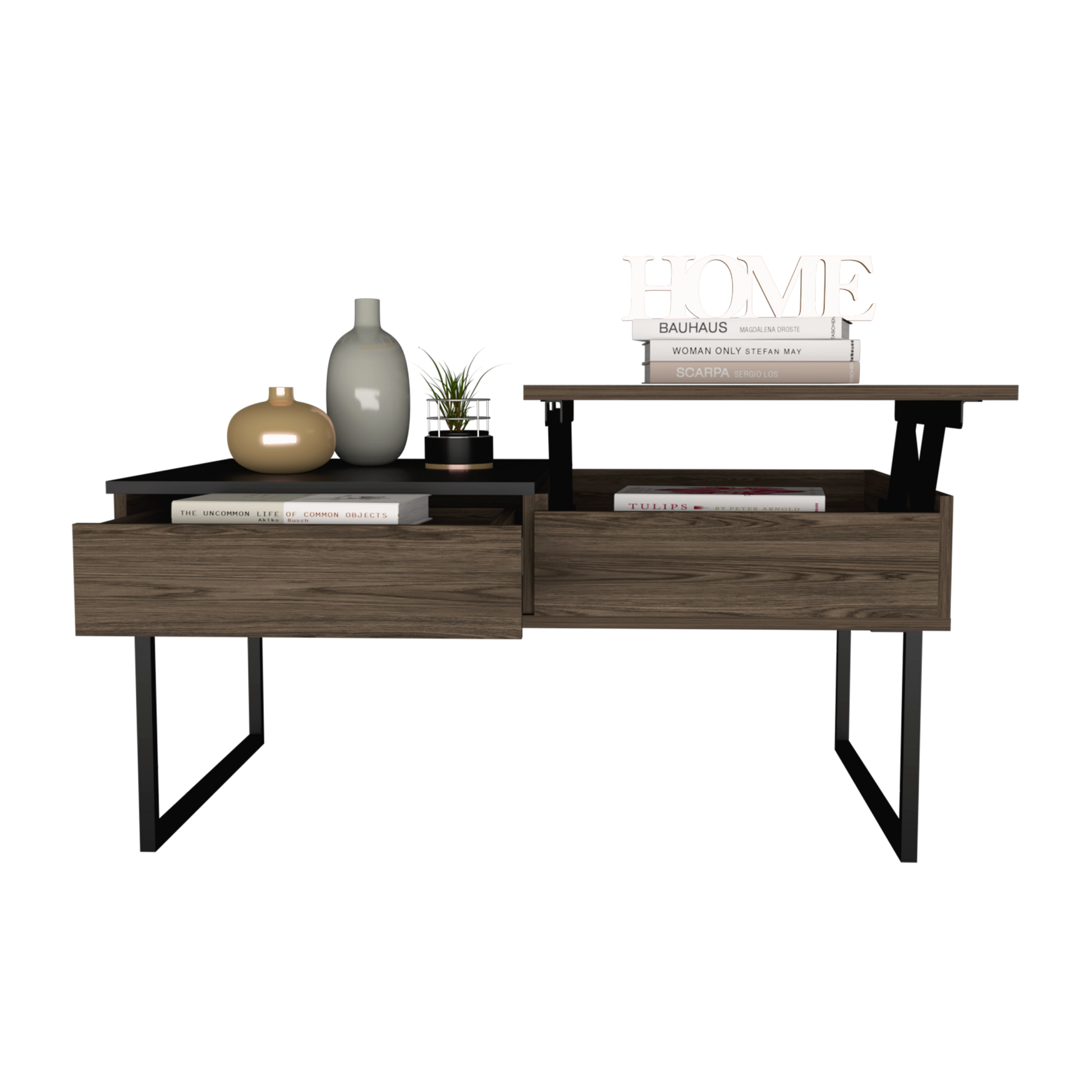 Lift Top Coffee Table, One Drawer, Dark Walnut Brown Particle Board Particle Board