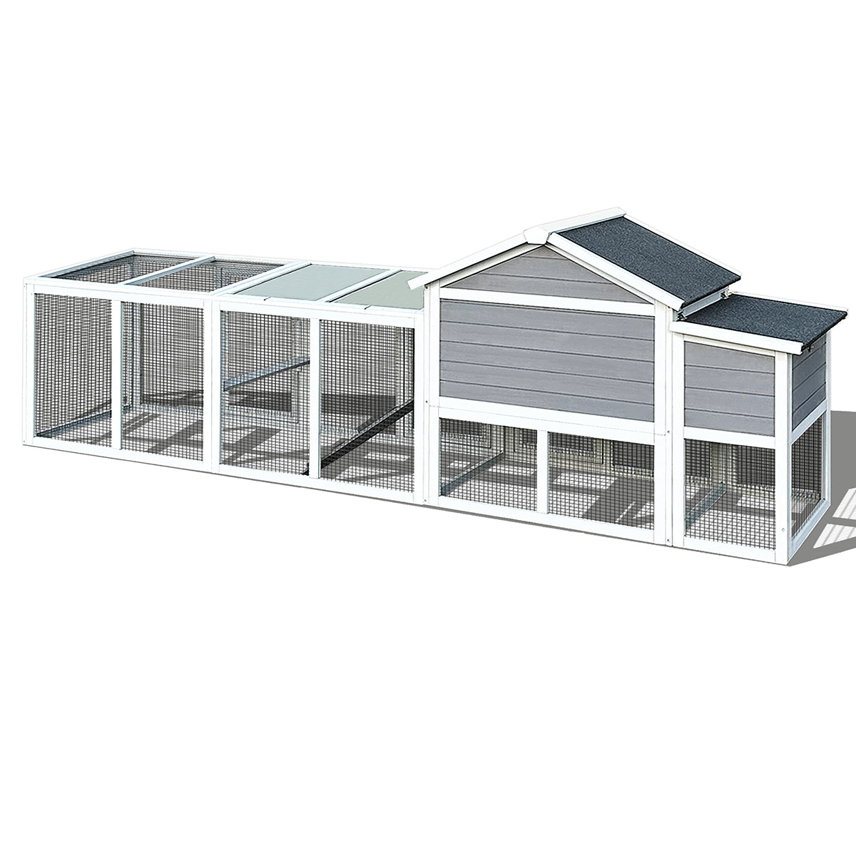 111.5" Wooden Chicken Coop, Large Hen House With Nesting Box Poultry Cage, Rabbit Hutch Bunny Cagewaterproof Uv Panel For Backyard Grey Wood