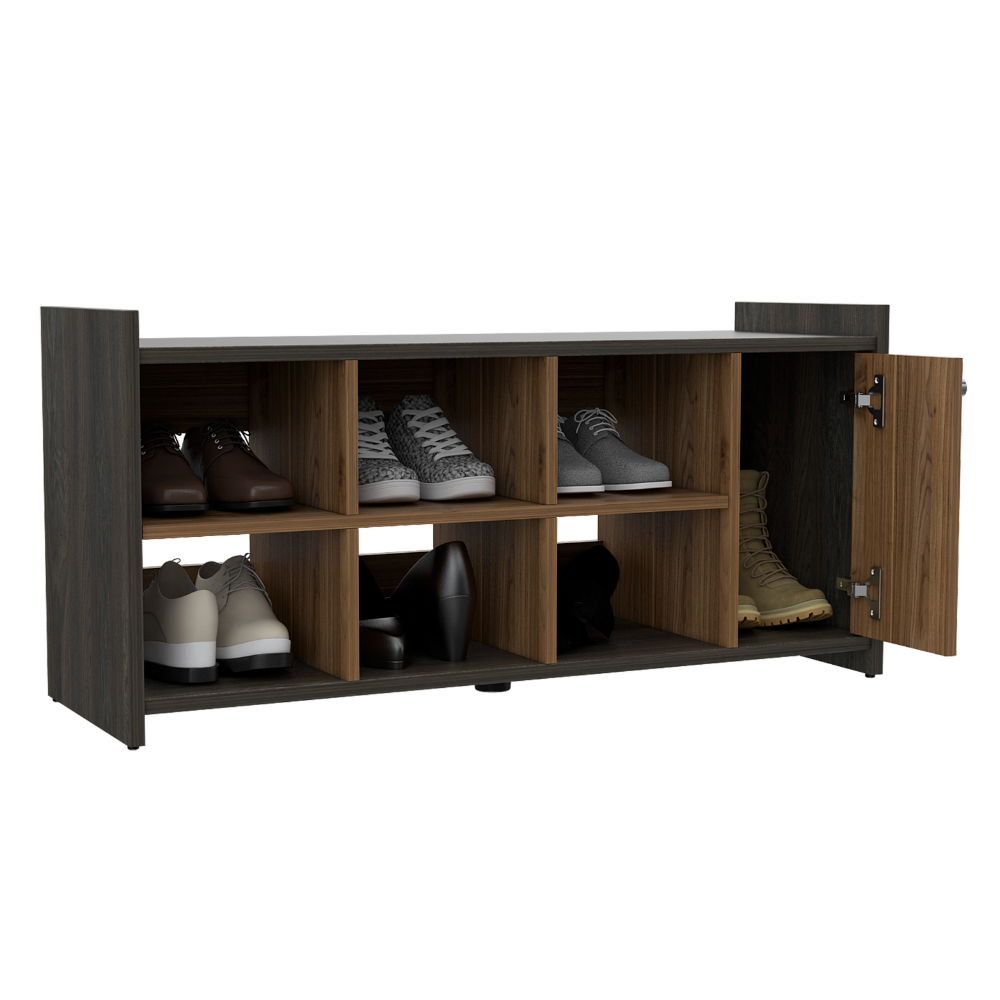 Modena Entryway Storage Unit Single Door, Six Cubbies, Six Shoes Capacity, Carbon Espresso Mahogany Multicolor Particle Board Particle Board