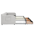 Twin Size Upholstery Daybed With Trundle Bed And Two Storage Drawersflat Arms With Pocket, Extendable Daybed For Bedroom Living Room,Linen Beige Beige Linen