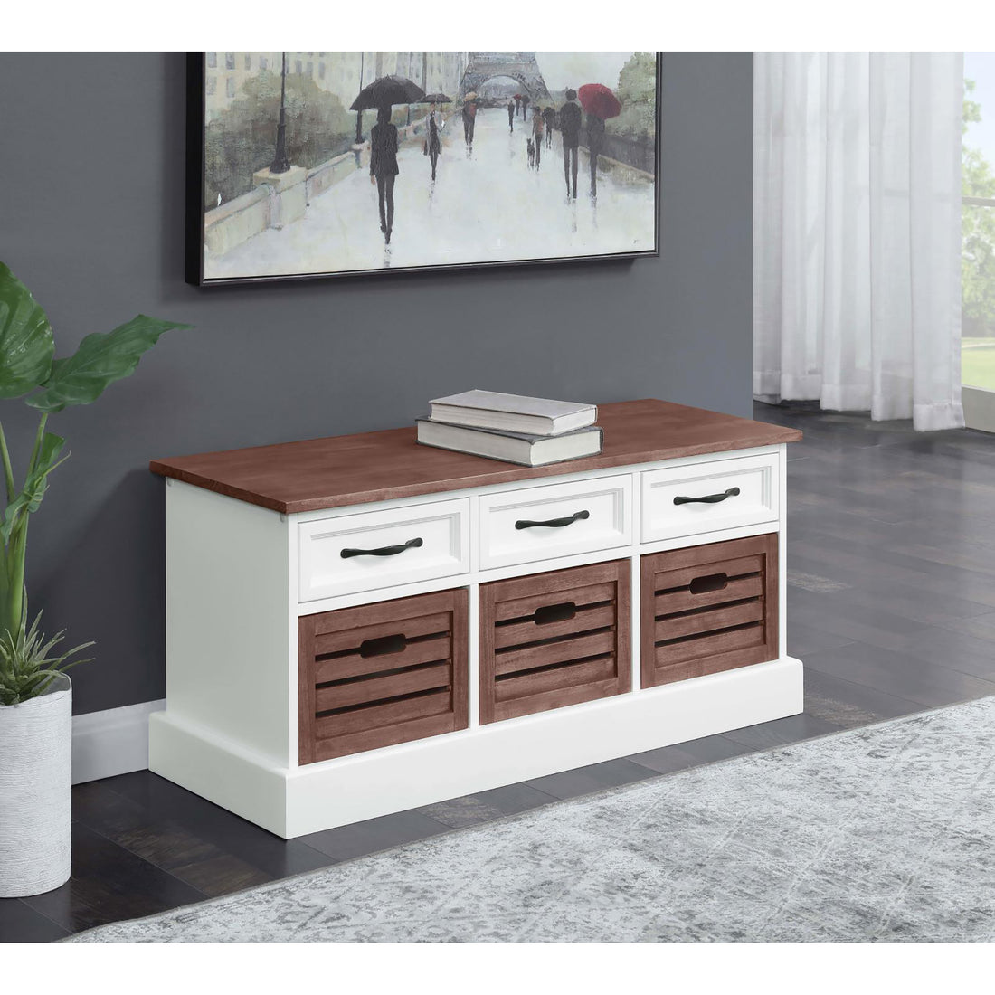 Brown And White 3 Drawer Storage Bench Brown Brown Primary Living Space Traditional Poplar Wood