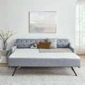 Twin Size Upholstery Daybed With Twin Size Erectable Trundle And Usb Charging Design, Linen Grey Twin Grey Linen