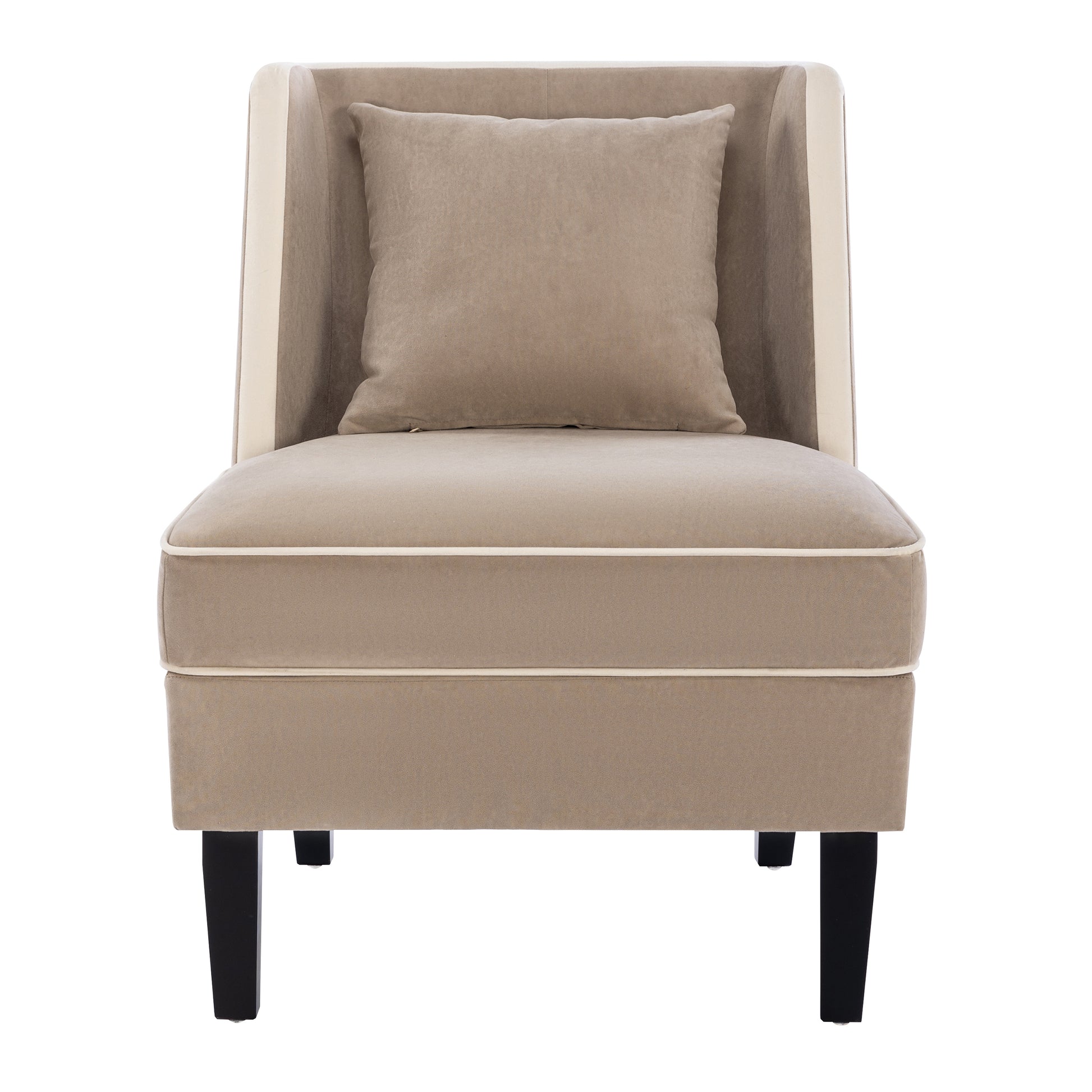 Velvet Upholstered Accent Chair With Cream Piping, Tan And Cream Tan Upholstered