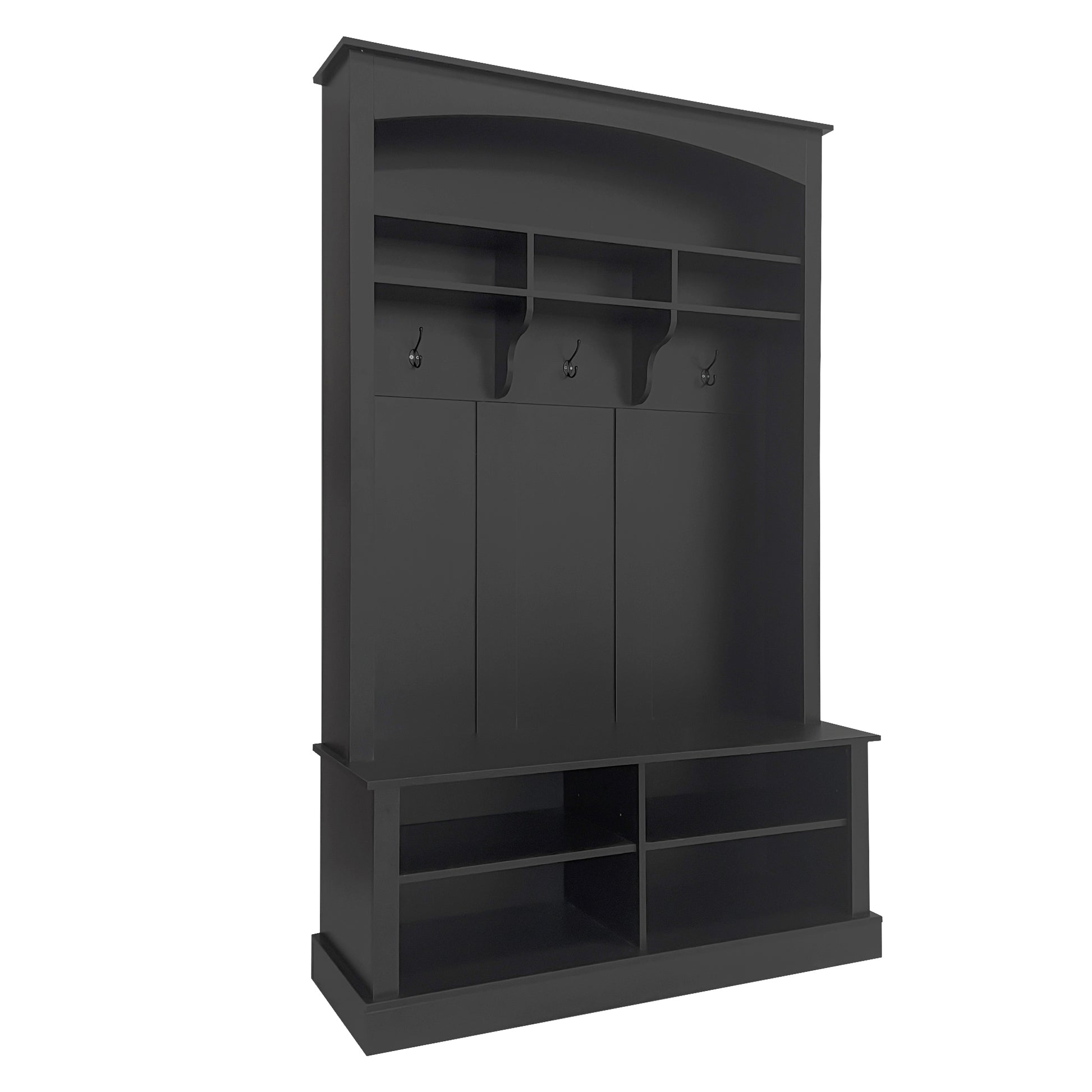 47.2'' Wide Hall Tree With Bench And Shoe Storage, Multi Functional Storage Bench With 3 Hanging Hooks & Open Storage Space, Rectangle Storage & Shelves Coat Rack For Hallway, Black Black Primary Living Space Shelves Particle Board