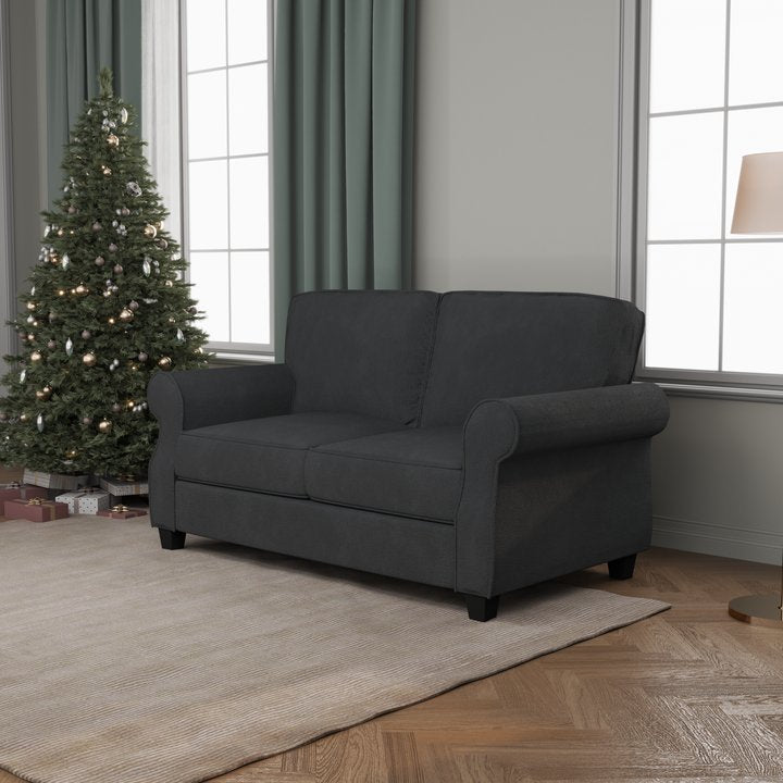 Sofa With Solid Wood Frame, Comfy Sofa Couch With Extra Deep Seats, Modern 2 Seater Sofa, For Living Room Apartment Lounge, Grey Dark Gray Wood