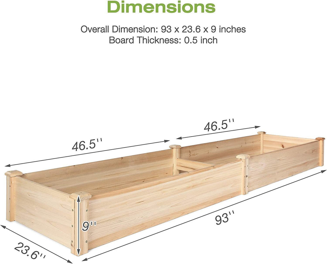 Raised Garden Bed Wooden Planter Box 2 Separate Planting Space Natural Wood