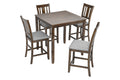 5 Piece Dining Table Set, Wooden Dining Square Table Set For 4, Counter Height Kitchen Table Set With Square Table And 4 Upholstered Chairs For Small Space, Walnut Wood Walnut Seats 4 Gray Wood Dining Room Acacia 4 Leg Square Dining Table With Chair