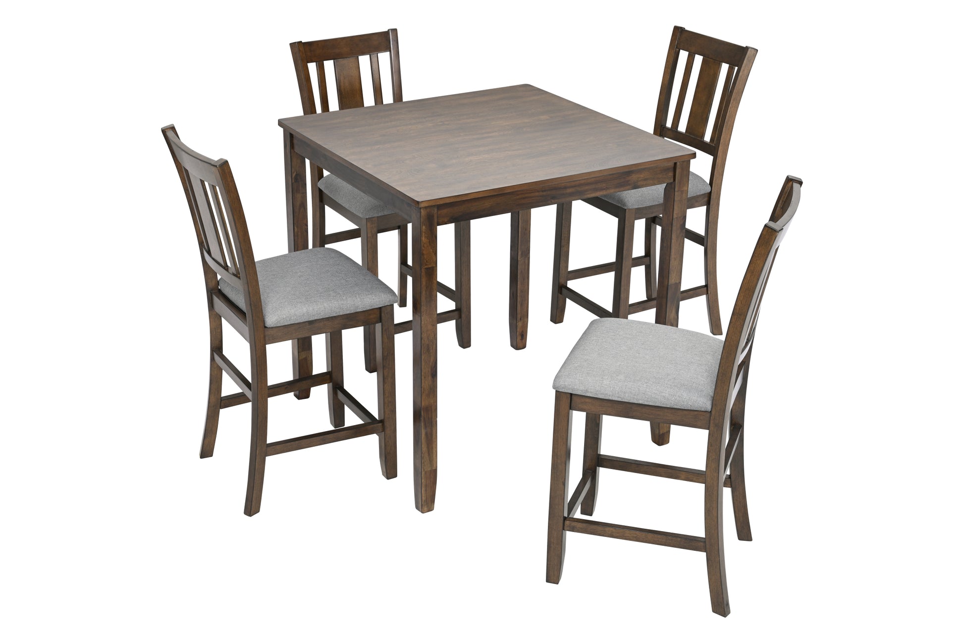5 Piece Dining Table Set, Wooden Dining Square Table Set For 4, Counter Height Kitchen Table Set With Square Table And 4 Upholstered Chairs For Small Space, Walnut Wood Walnut Seats 4 Gray Wood Dining Room Acacia 4 Leg Square Dining Table With Chair