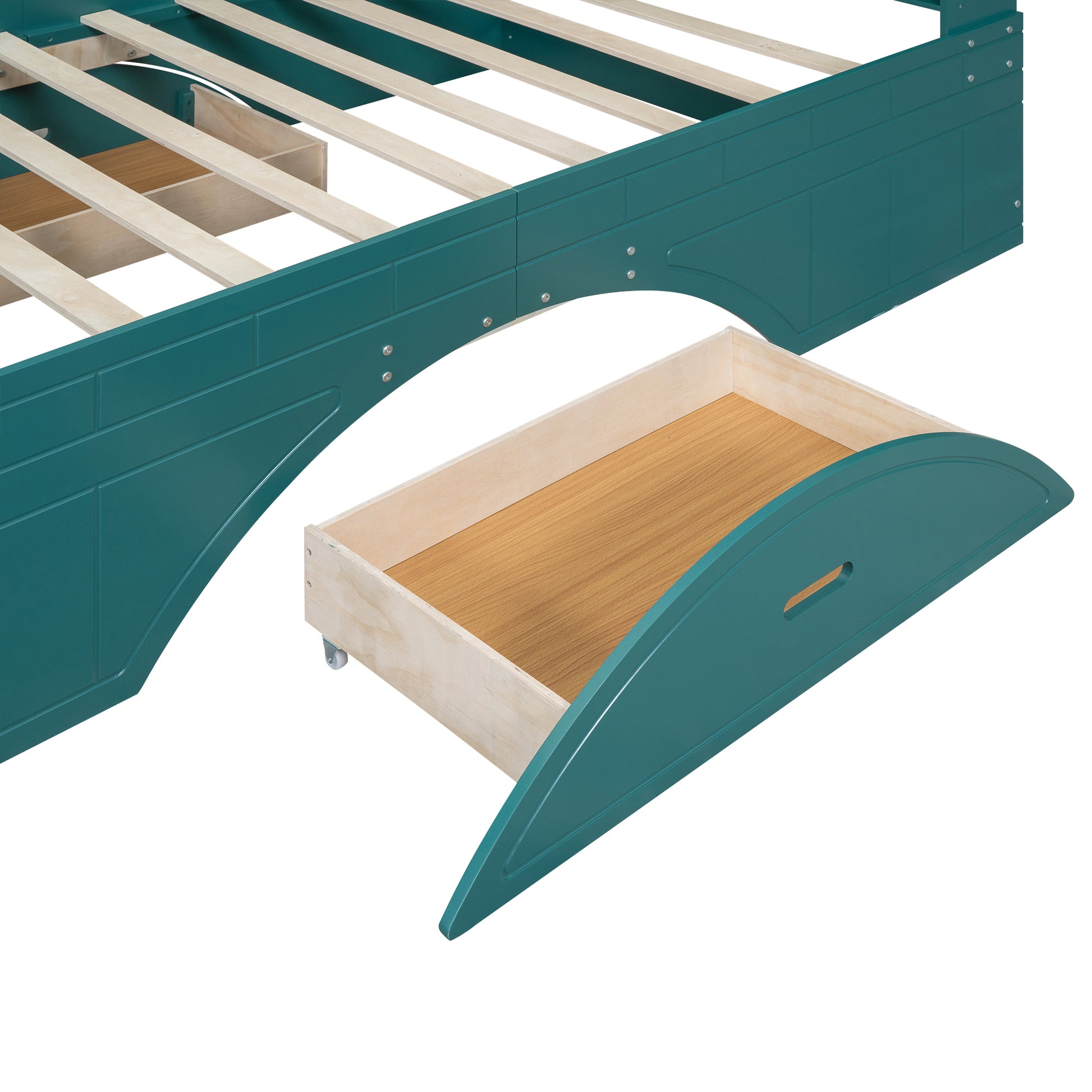 Wood Full Size Platform Bed With 2 Drawers, Storage Headboard And Footboard, Dark Green Box Spring Not Required Full Dark Green Bedroom Bed Frame Solid Wood Mdf