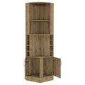 Syrah Corner Bar Cabinet, Eight Bottle Cubbies, Double Door, Two Open Shelves Macadamia Mahogany Particle Board