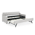 Twin Size Upholstery Daybed With Twin Size Erectable Trundle And Usb Charging Design, Linen Beige Twin Beige Linen