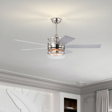 52 Inch 5 Blade Plywood Blades Ceiling Fan ,Dual Lamp Shade Ceiling Fan With Remote Control Optional Remote Satin Nickel Nickel American Design,American Traditional,Classic,Contemporary,Farmhouse Plywood Metal