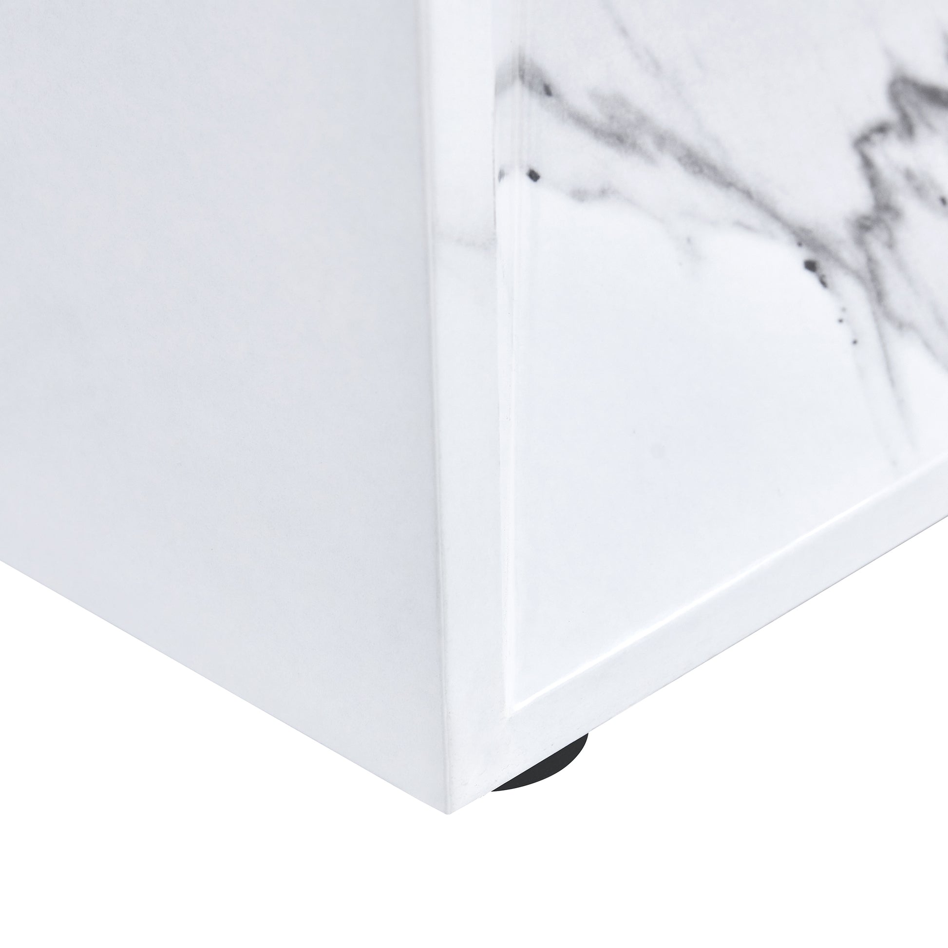 A Simple Dining Table. A Dining Table With A White Marble Pattern. 4 Pu Synthetic Leather High Backrest Cushioned Side Chairs With C Shaped Silver Metal Legs. Dt Sq 16090 Whc 1162 White Mdf