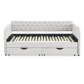 Twin Size Upholstery Daybed With Trundle Bed And Two Storage Drawersflat Arms With Pocket, Extendable Daybed For Bedroom Living Room,Linen Beige Beige Linen