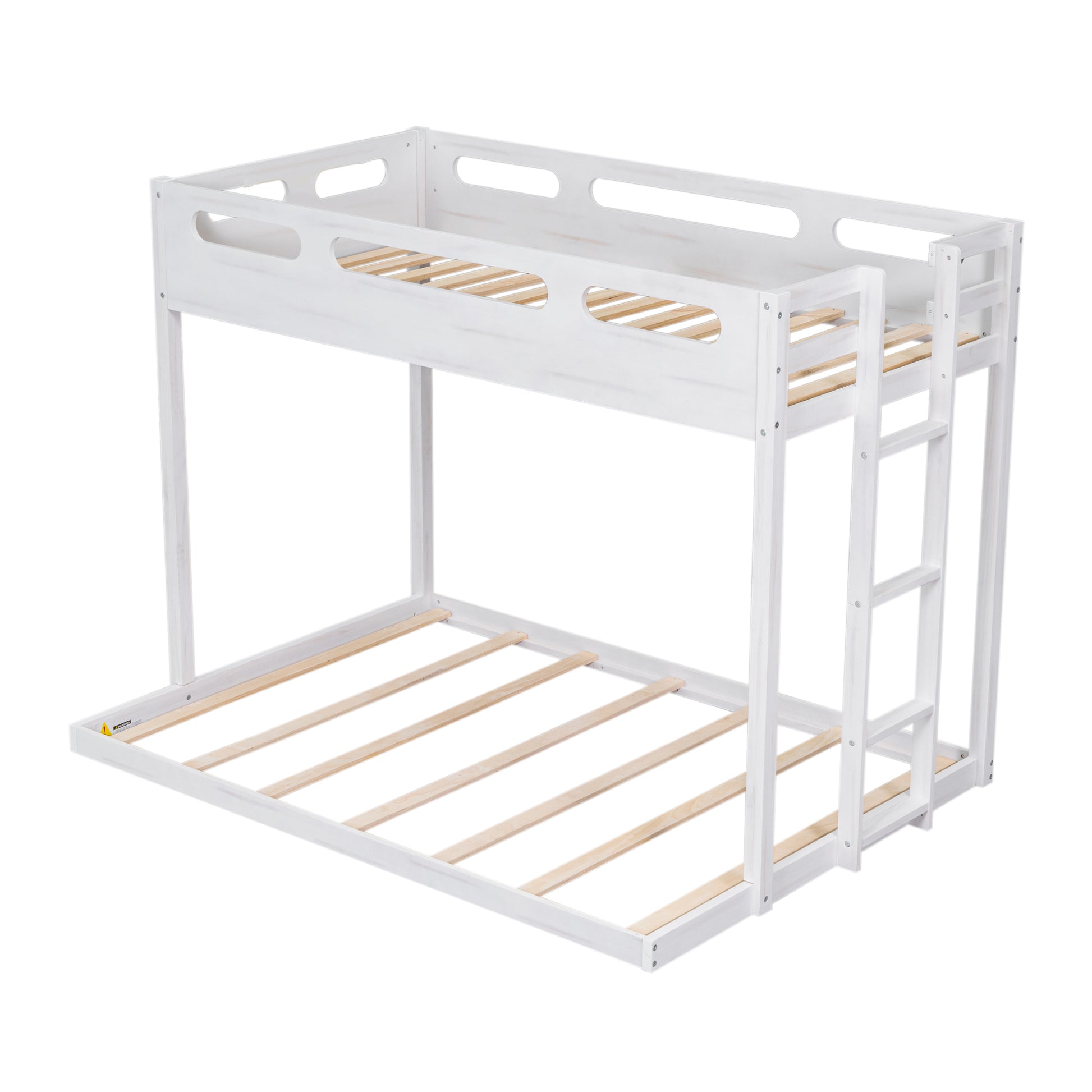 Twin Over Full Bunk Bed With Built In Ladder,White White Solid Wood Mdf