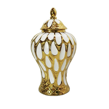 Alluring White And Gold Ginger Jar With Removable Lid White Ceramic