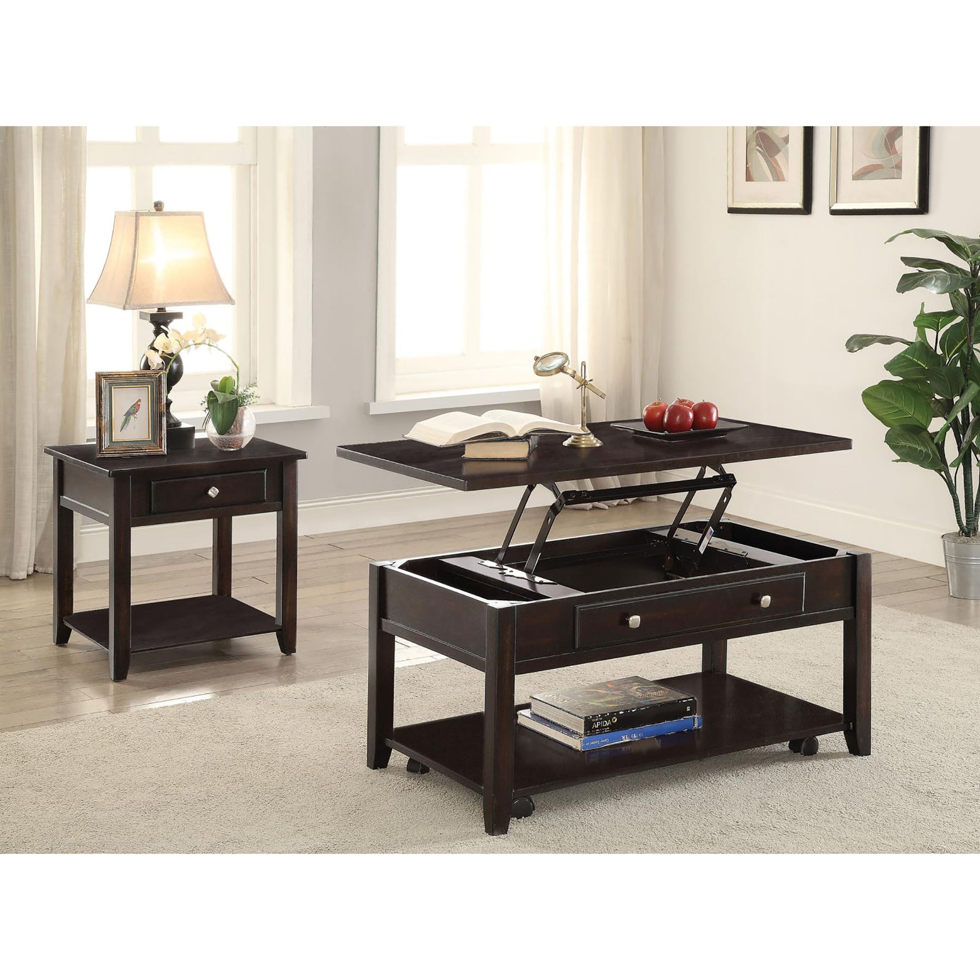 Walnut 1 Shelf End Table Brown Brown Soft Close Drawers Primary Living Space Transitional Poplar Square Shelves Coffee & End Tables Wood