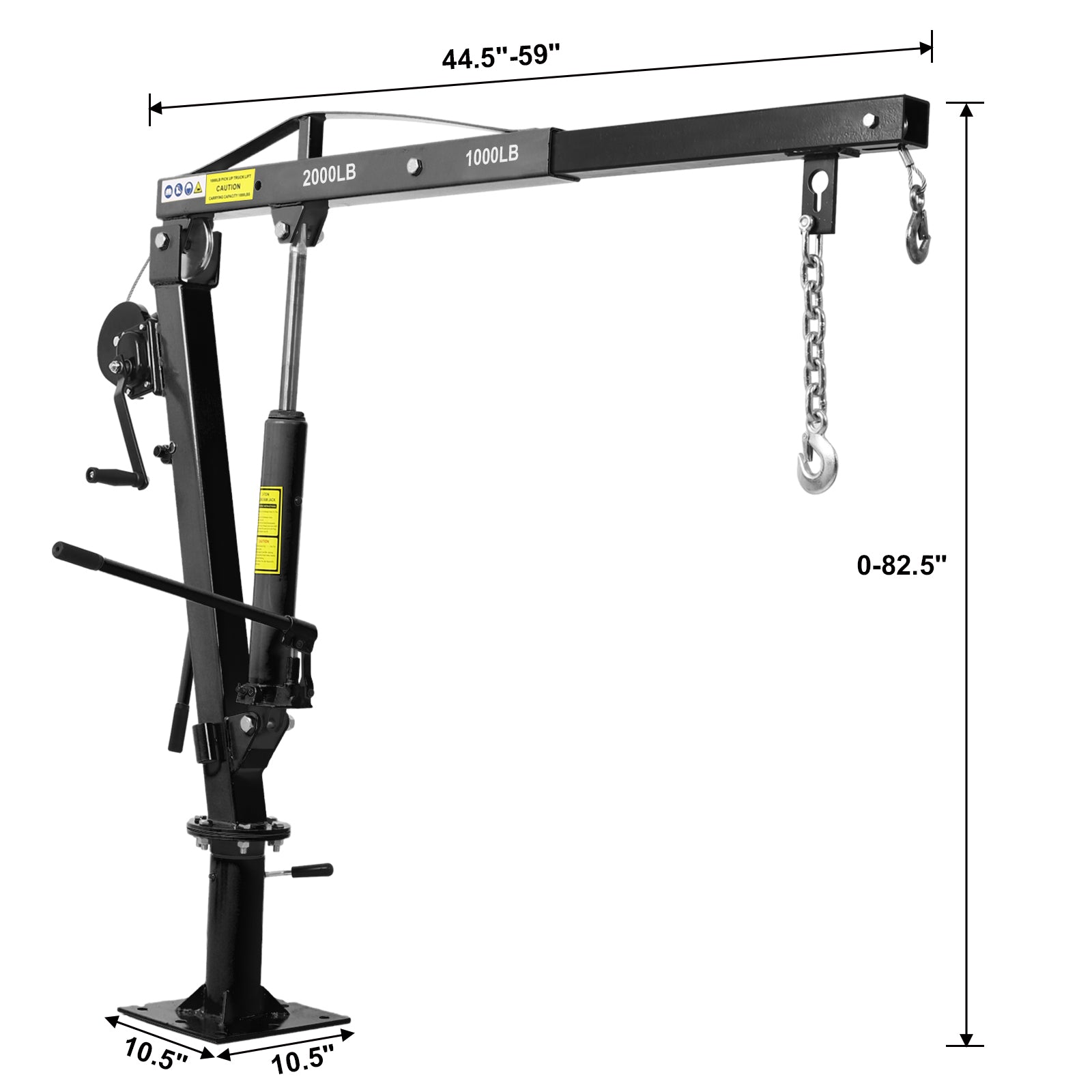 Hydraulic Pickup Truck Crane With Hand Winchpickup Truck Bed Hoist Jib Crane 2000 Lb. Capacity Black Black Steel