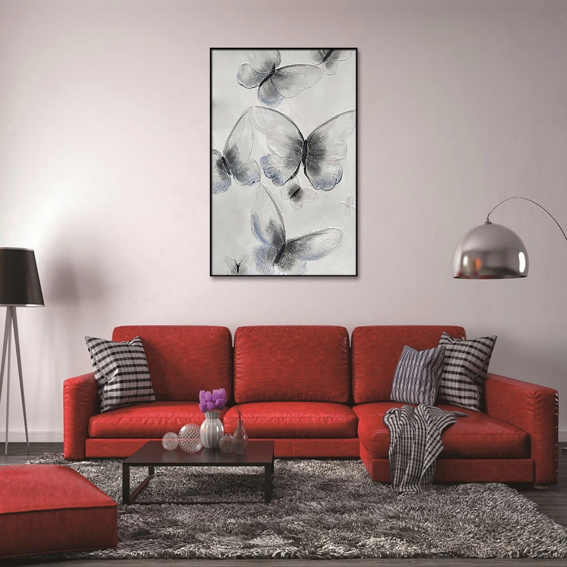 Home Hand Painted "Ethereal Butterfly Cascades" Oil Painting 40"H X 60"W Grey Black Canvas
