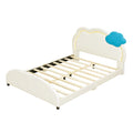 Full Size Upholstered Platform Bed With Cloud Shaped Headboard And Embedded Light Stripe, Velvet, Beige Beige Velvet