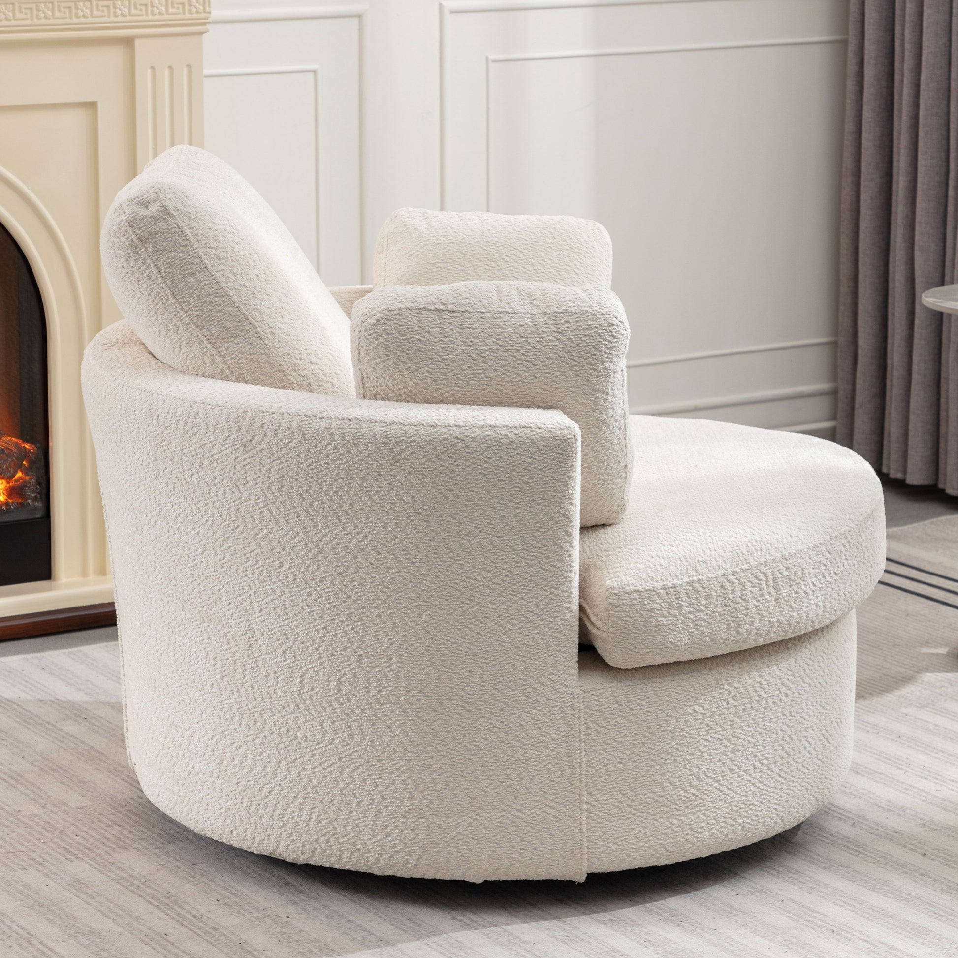 Oversize Round Swivel Chair Cozy Club 360 Degrees Swivel Sofa With 3 Pillowsfabric For Living Room Lounge Hotel 40.2D X 42.1W X 34.3H Inch Beige Mdf Steel