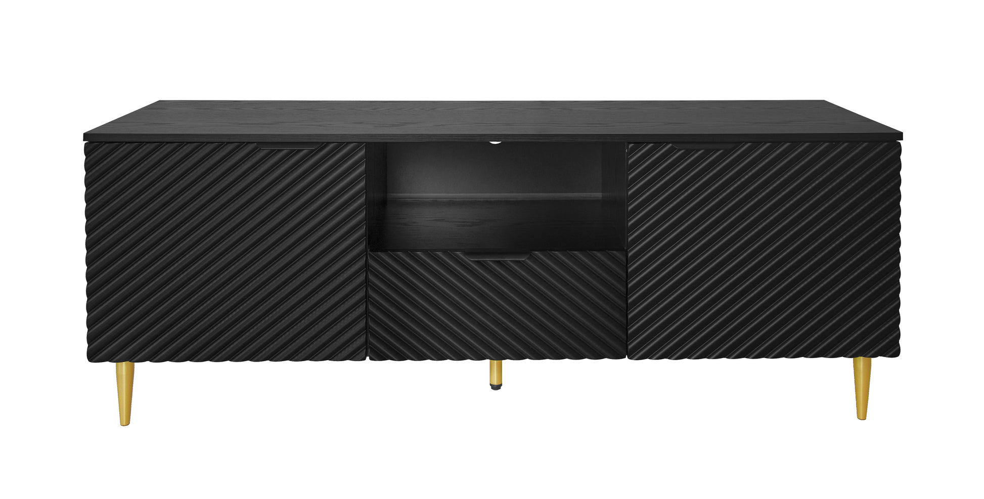 Tv Stand With Solid Ion Feet, Tv Console Table For Living Room, Bedroom Black Particle Board