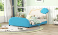 Full Size Upholstered Platform Bed With Cloud Shaped Headboard And Embedded Light Stripe, Velvet, Blue Blue Velvet