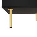 Exquisite High Gloss Coffee Table With 4 Golden Legs And 2 Small Drawers, 2 Tier Square Center Table For Living Room, Black Black Primary Living Space Particle Board