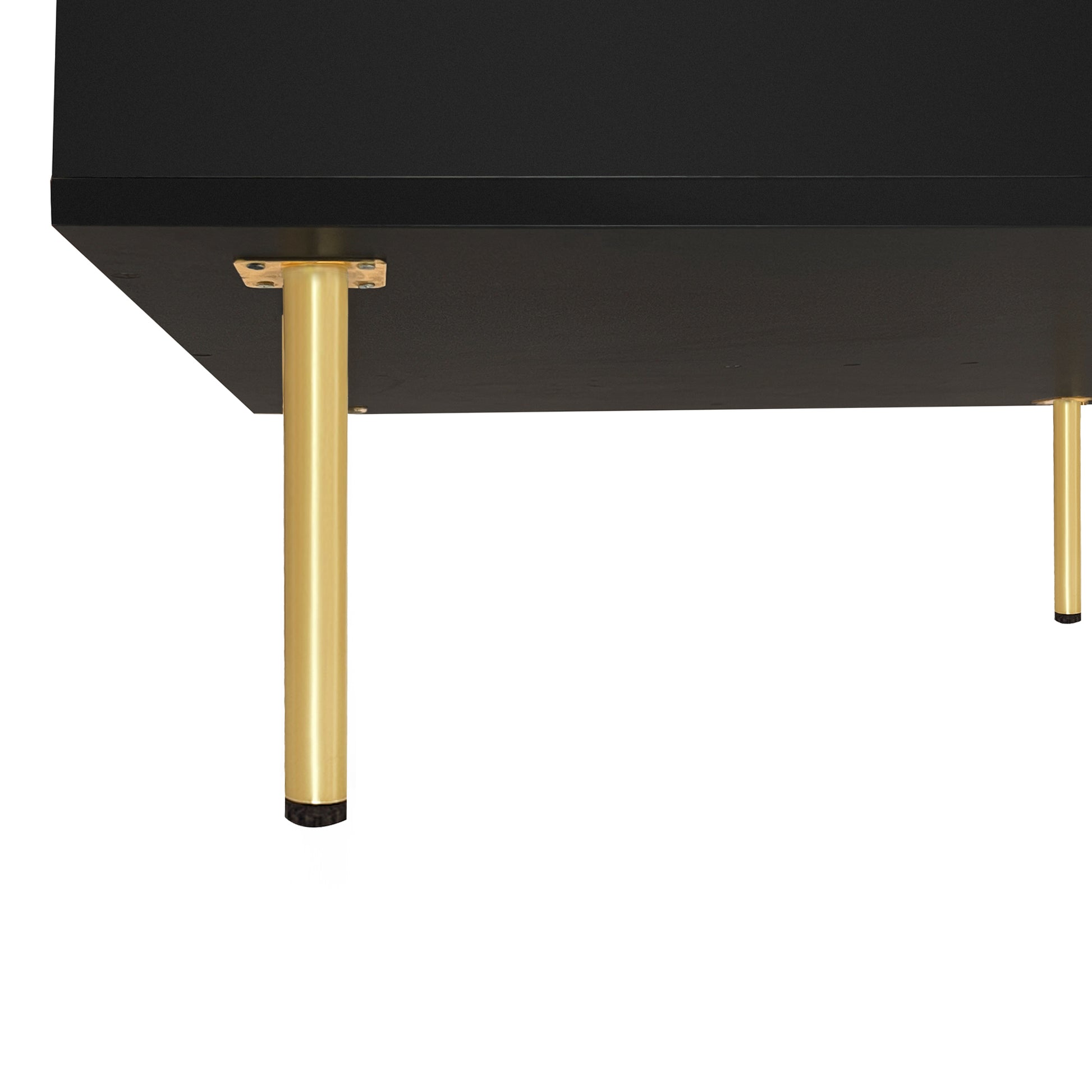 Exquisite High Gloss Coffee Table With 4 Golden Legs And 2 Small Drawers, 2 Tier Square Center Table For Living Room, Black Black Primary Living Space Particle Board
