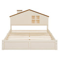 Full Size Wood Platform Bed With House Shaped Headboard And Built In Led, Walnut Milk White Box Spring Not Required Full White Wood Bedroom Solid Wood Mdf