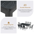 Rustic Extendable 84Inch Dining Table Set With 24Inch Removable Leaf6 Upholstered Armless Dining Chairs And 2 Padded Arm Chairs, 9 Pieces, Black Wood Dining Room Extendable Rubberwood Rectangular Dining Table With Chair Upholstered Chair Wood Black Gray