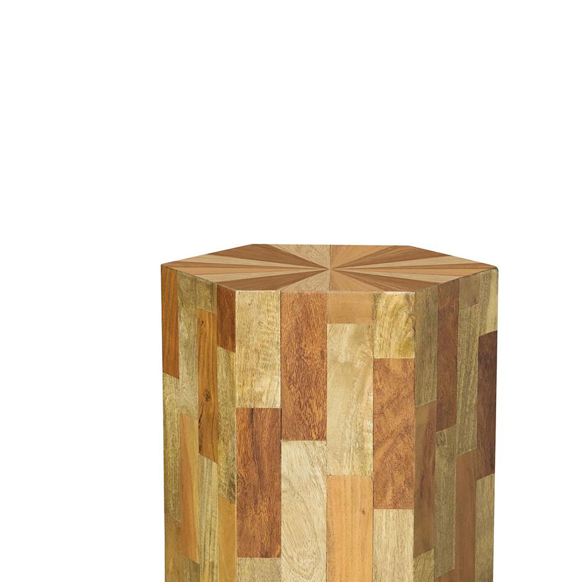 Natural Hexagon Shape Accent Table Brown Primary Living Space Contemporary,Modern Freestanding Acacia Coffee & End Tables Wood Pedestal
