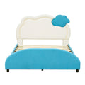 Full Size Upholstered Platform Bed With Cloud Shaped Headboard And Embedded Light Stripe, Velvet, Blue Blue Velvet