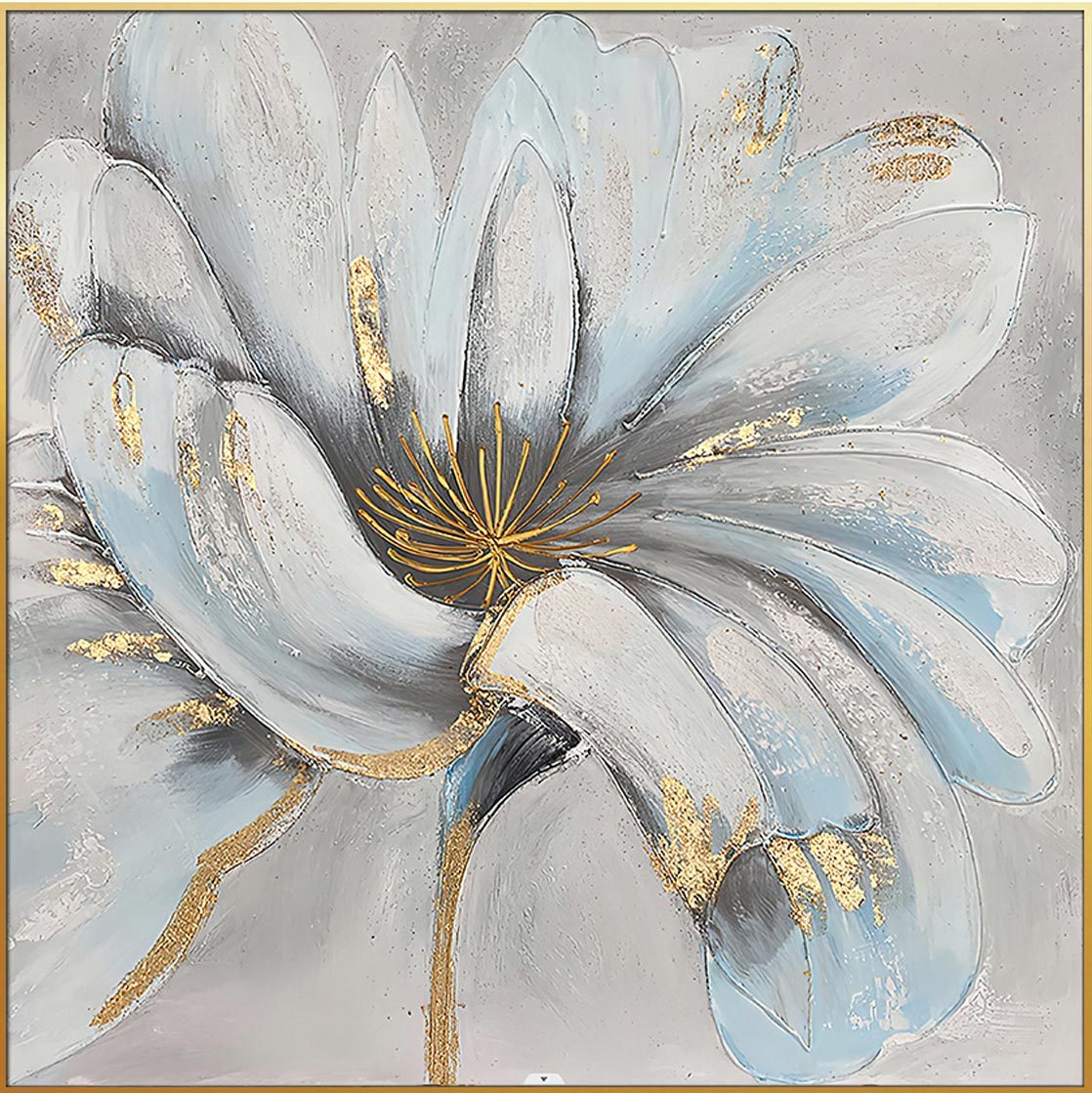 Home Hand Painted "Unveiled Gilded Hearts" Oil Painting 48"H X 48"W White Gold Canvas