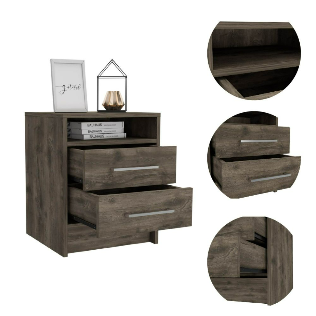 Nightstand 20"H, Two Drawers, Superior Top, Metal Handles, Dark Brown Brown Particle Board Particle Board