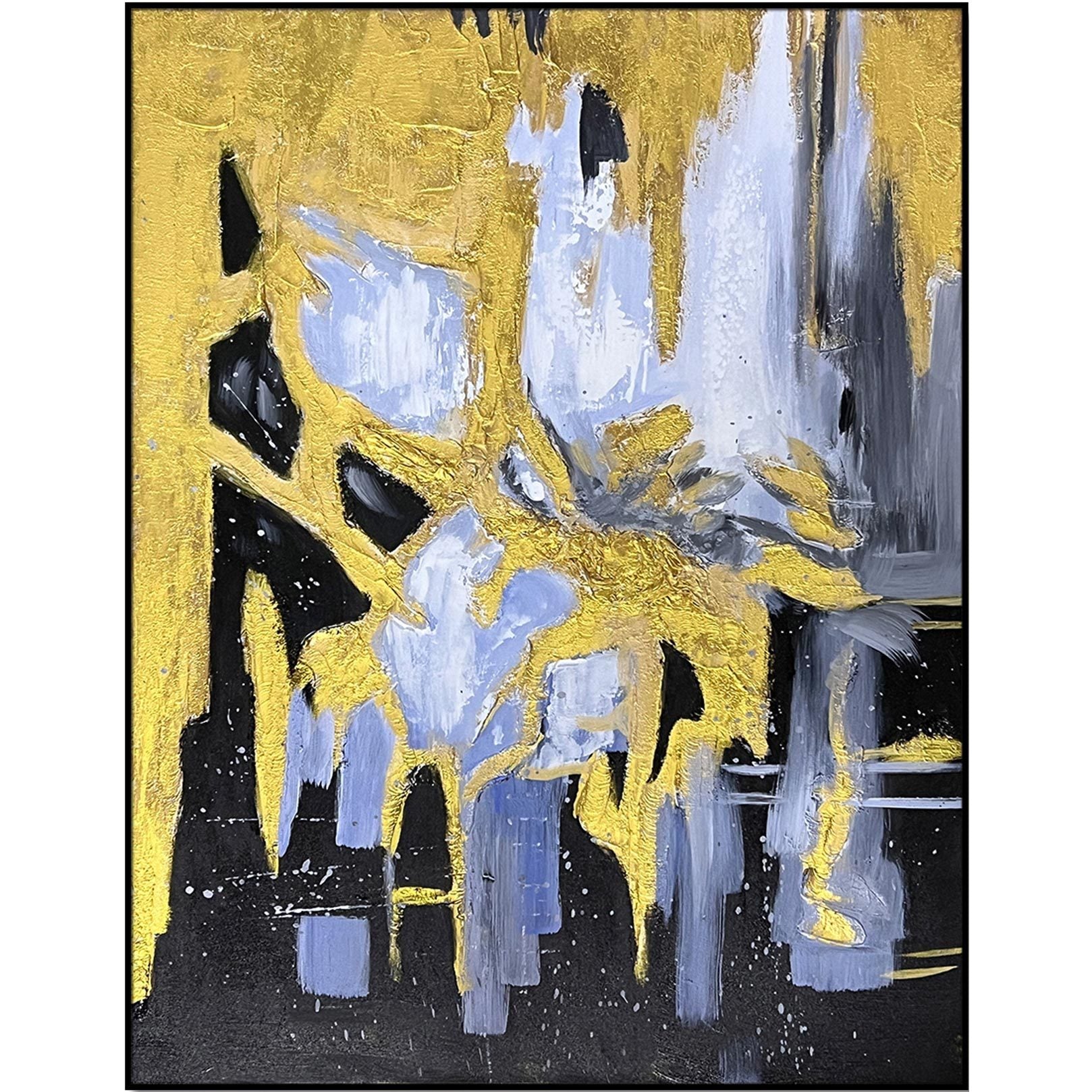 Home Hand Painted "Gilded Abstract Embrace" Oil Painting 40"H X 60"W Yellow Black Canvas