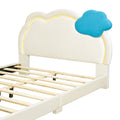 Full Size Upholstered Platform Bed With Cloud Shaped Headboard And Embedded Light Stripe, Velvet, Beige Beige Velvet