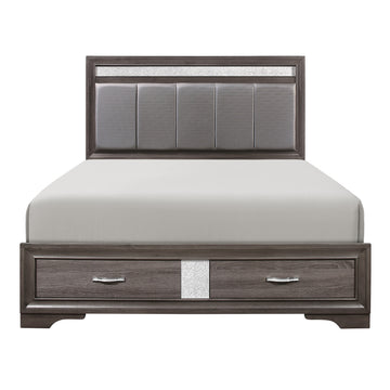 Queen Platform Bed With Footboard Drawers Upholstered Headboard, Gray And Silver Glitter, Contemporary Bedroom Furniture Box Spring Not Required Queen Gray Wood Bedroom Contemporary Storage Included Faux Leather Wood