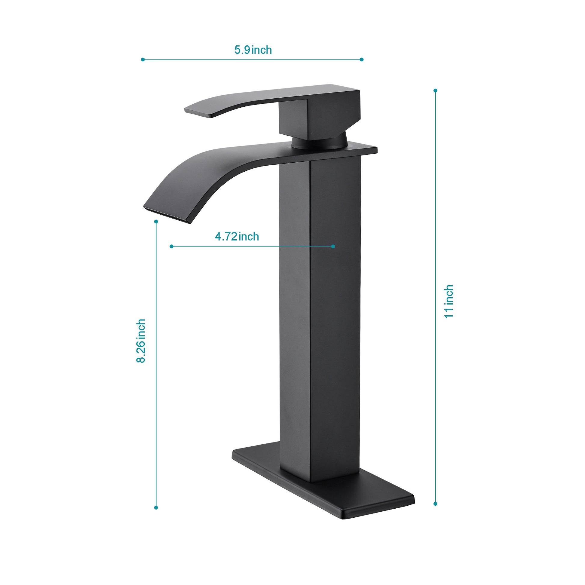 Waterfall Spout Single Handle Bathroom Sink Faucet Matte Black Stainless Steel