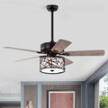 52'' Low Profile Ceiling Fan With Lights No Include Bulb ,Blade Dark Wood Ceiling Fan Matte Black American Design,American Traditional,Antique,Farmhouse,Industrial Plywood Metal