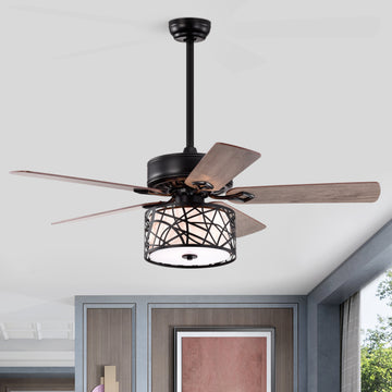 52'' Low Profile Ceiling Fan With Lights No Include Bulb ,Blade Dark Wood Ceiling Fan Matte Black American Design,American Traditional,Antique,Farmhouse,Industrial Plywood Metal