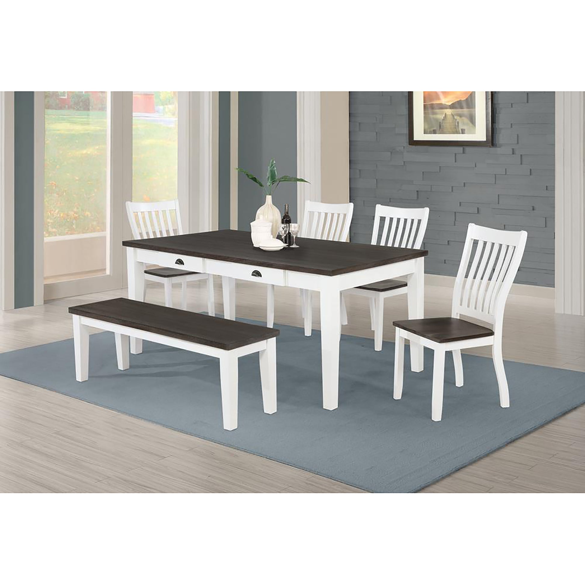 White And Espresso Rectangular Dining Bench White Espresso Dining Room Rectangular Farmhouse,Rustic Dining Chairs Rubberwood Wood
