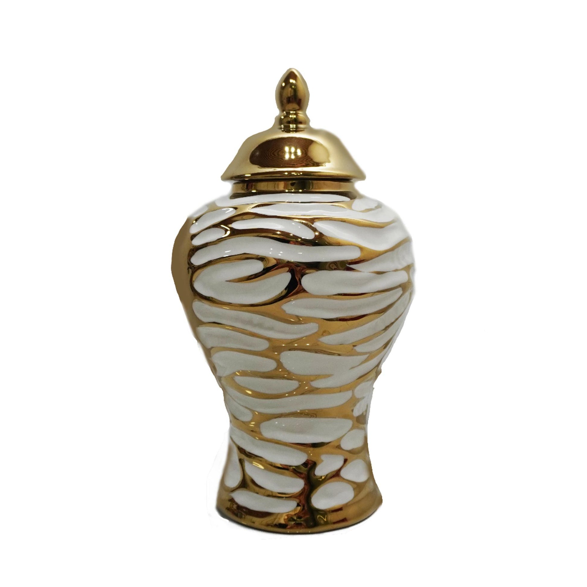 Charming White And Gold Ginger Jar With Removable Lid White Ceramic