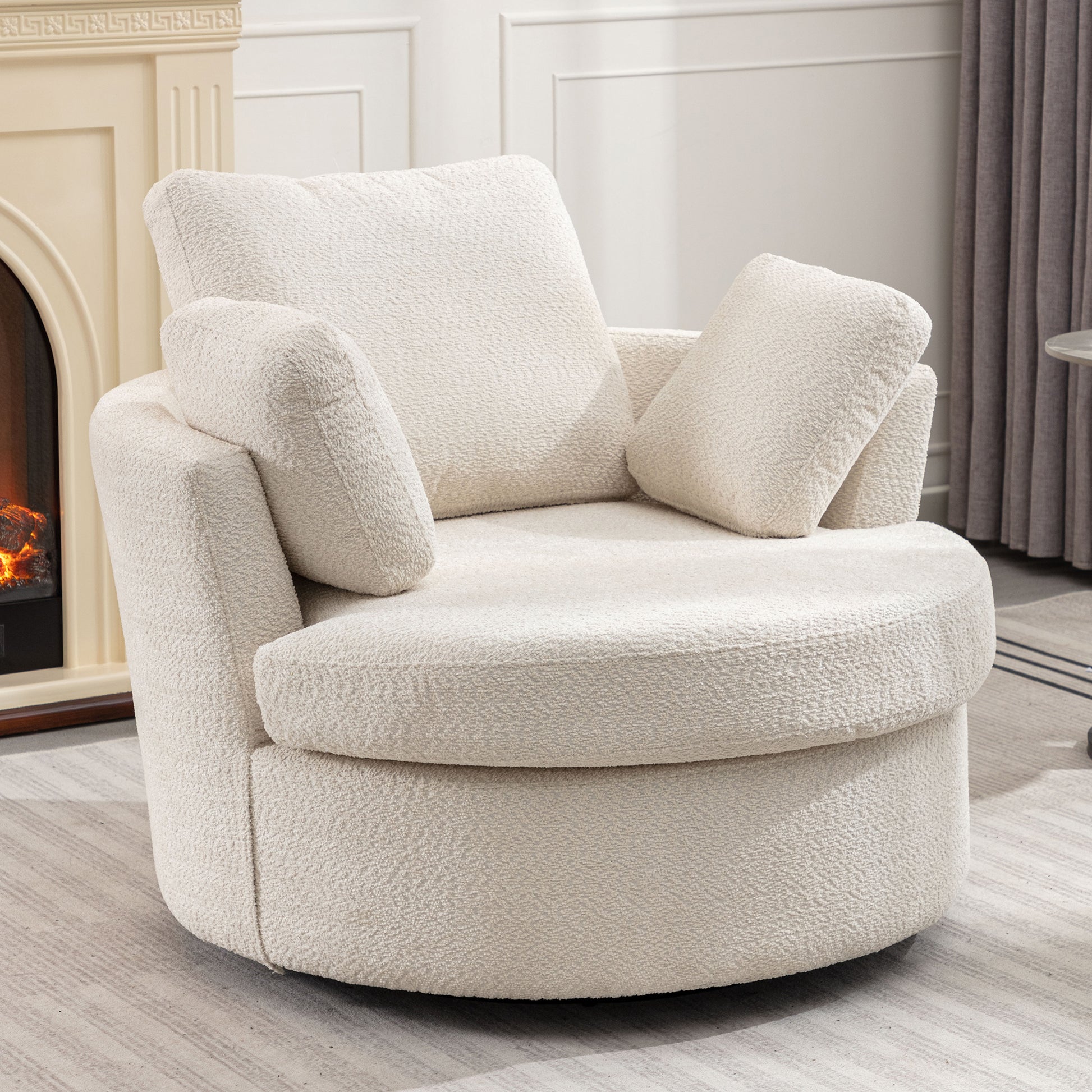 Oversize Round Swivel Chair Cozy Club 360 Degrees Swivel Sofa With 3 Pillowsfabric For Living Room Lounge Hotel 40.2D X 42.1W X 34.3H Inch Beige Mdf Steel