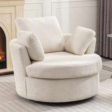 Oversize Round Swivel Chair Cozy Club 360 Degrees Swivel Sofa With 3 Pillowsfabric For Living Room Lounge Hotel 40.2D X 42.1W X 34.3H Inch Beige Mdf Steel